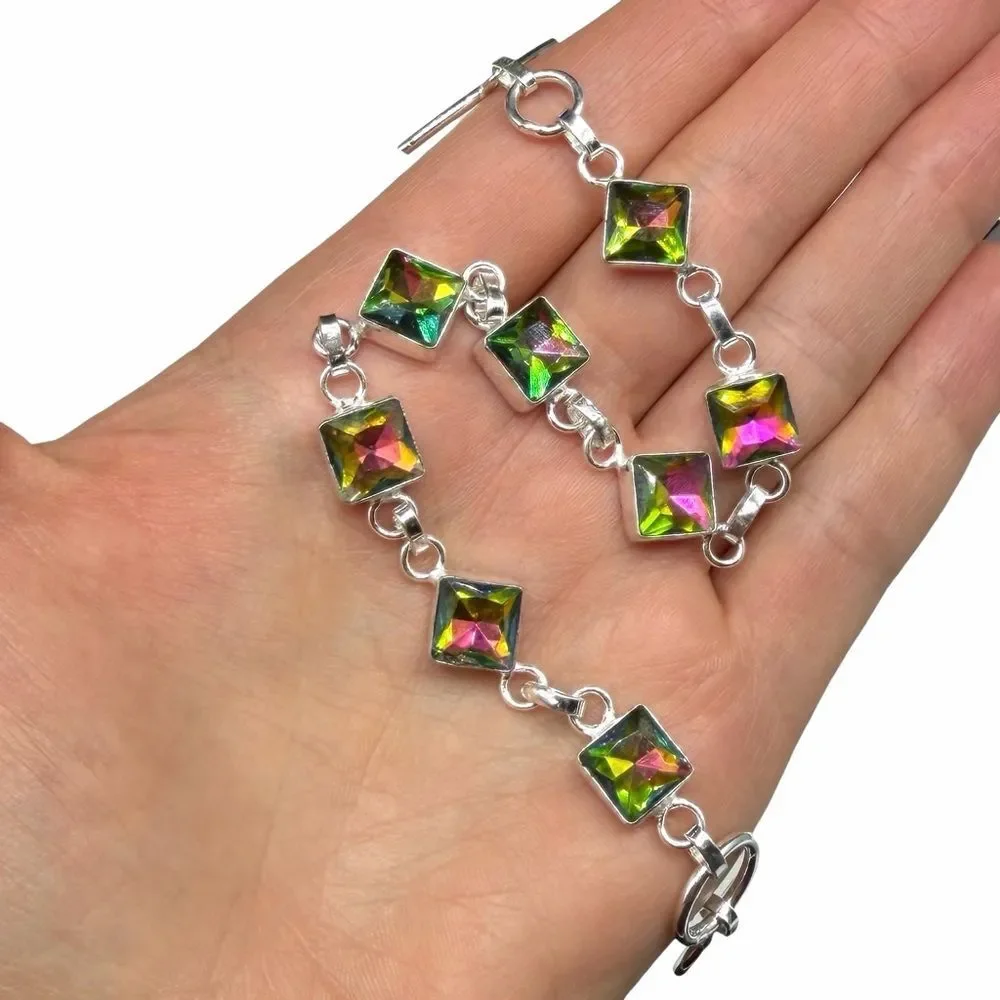 Mystic Quartz Bracelet 925 Sterling Silver Overlay
